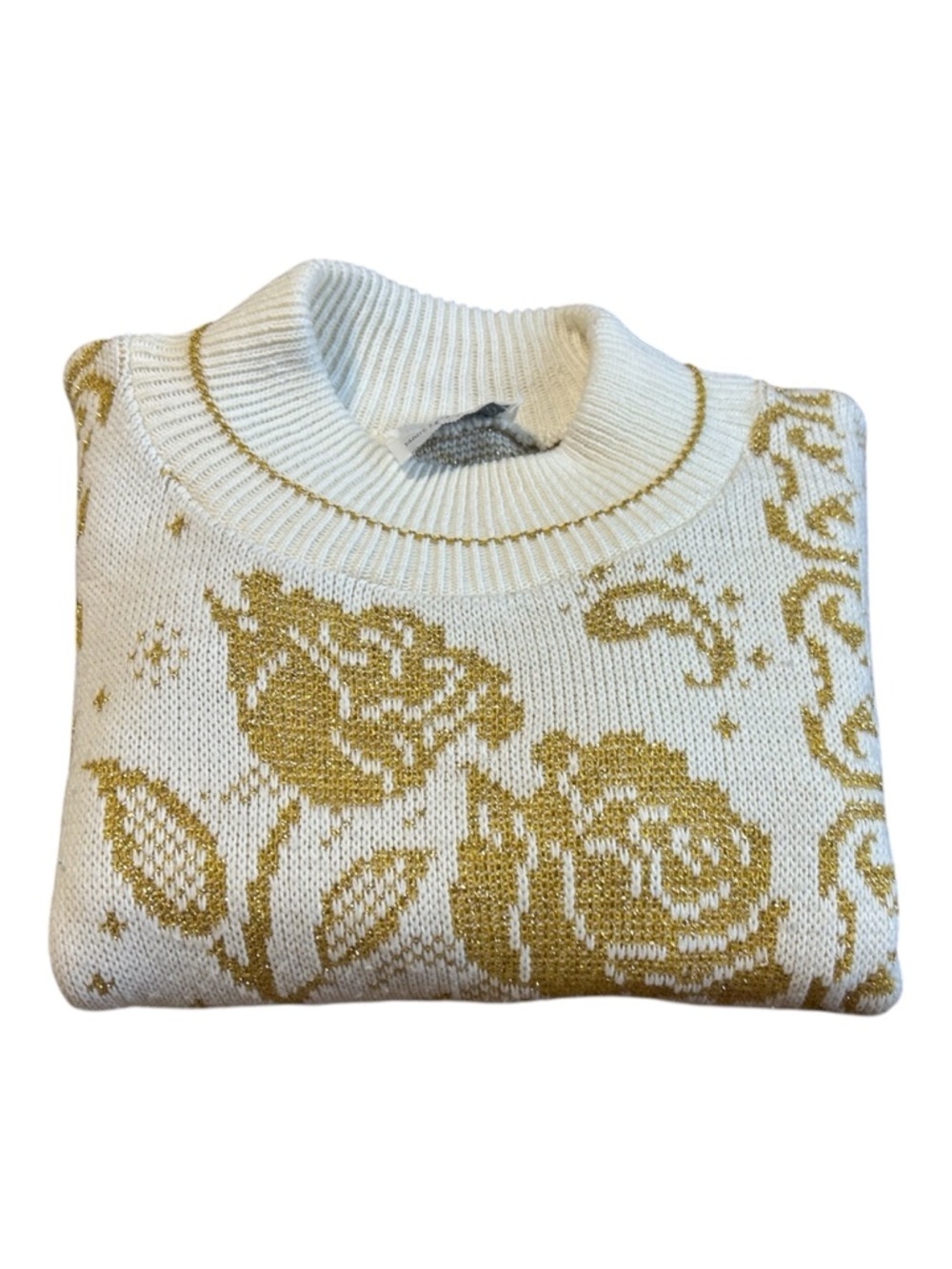 Vintage Gold Floral Sweater Cottagecore 80s 90s USA Womens L - Picture 7 of 9